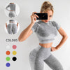 Seamless Women Yoga Set Workout Sportswear Gym Clothing Fitness Long Sleeve Crop Top High Waist Leggings Sports Suits