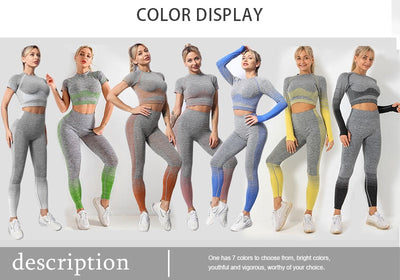 Seamless Women Yoga Set Workout Sportswear Gym Clothing Fitness Long Sleeve Crop Top High Waist Leggings Sports Suits